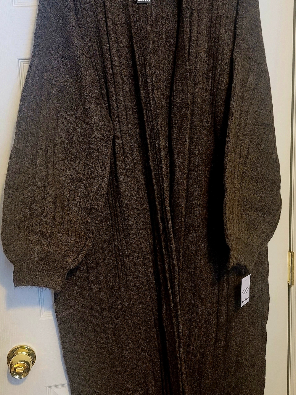 Boohoo Men's Long Open-Front Ribbed Cardigan - Dark Brown